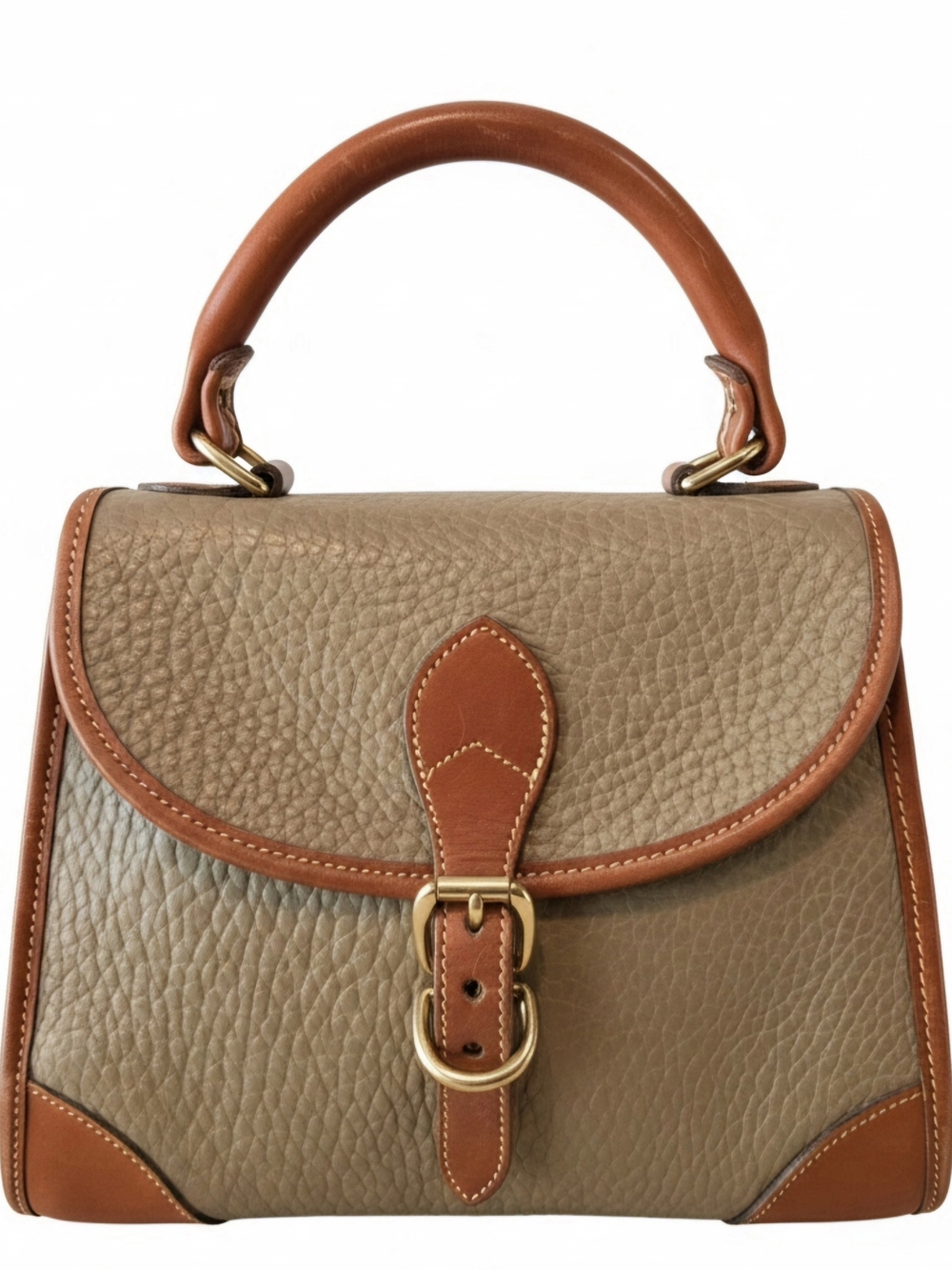Vintage Dooney & Bourke AWL Buckle Flap Satchel Bag Taupe/British Tan Excellent